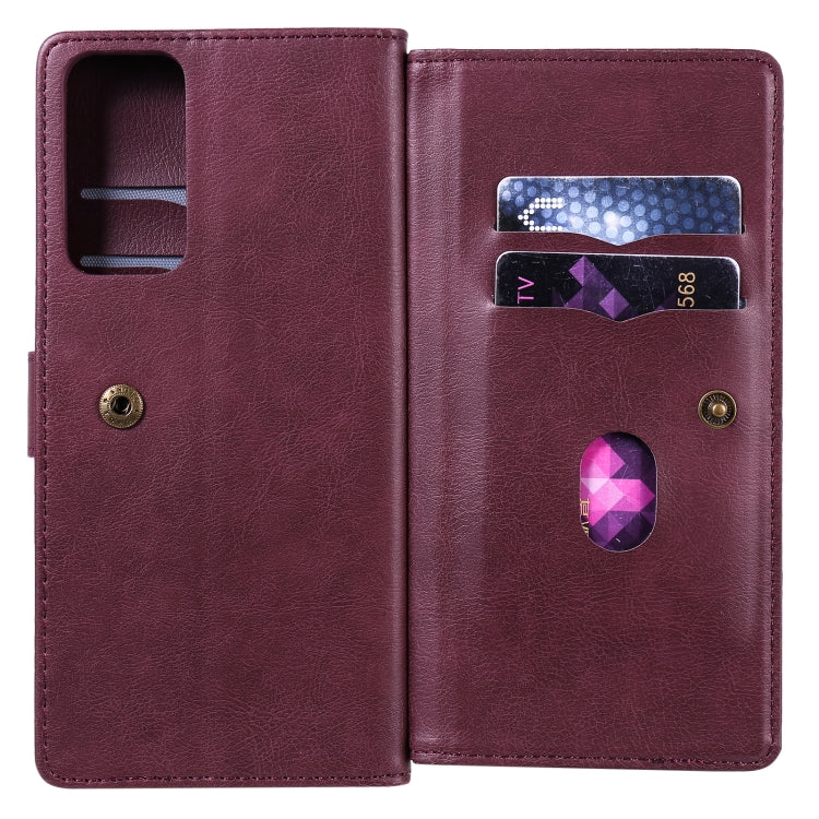 For Huawei Honor Play4 / Maimang 9 Multifunctional Magnetic Copper Buckle Horizontal Flip Solid Color Leather Case with 10 Card Slots & Wallet & Holder & Photo Frame