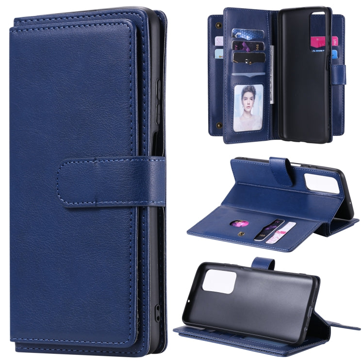 For Huawei Honor Play4 / Maimang 9 Multifunctional Magnetic Copper Buckle Horizontal Flip Solid Color Leather Case with 10 Card Slots & Wallet & Holder & Photo Frame