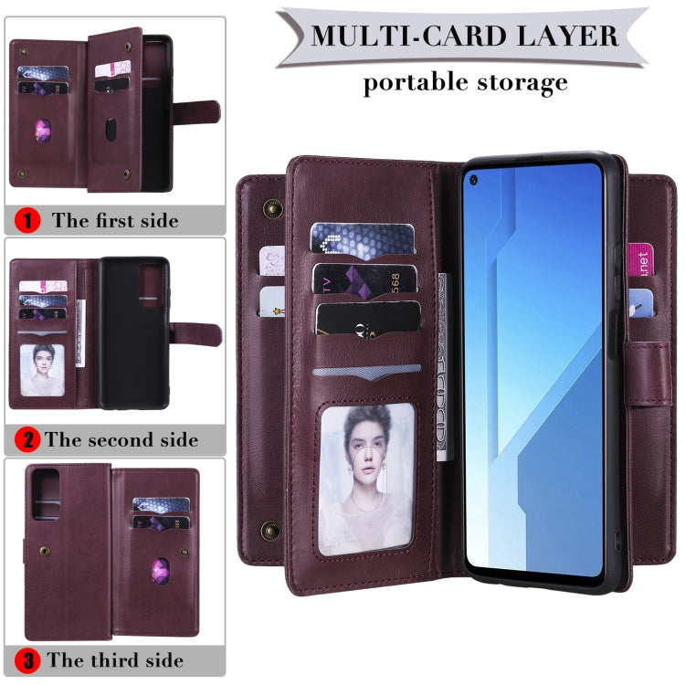 For Huawei Honor Play4 / Maimang 9 Multifunctional Magnetic Copper Buckle Horizontal Flip Solid Color Leather Case with 10 Card Slots & Wallet & Holder & Photo Frame