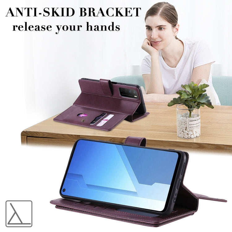 For Huawei Honor Play4 / Maimang 9 Multifunctional Magnetic Copper Buckle Horizontal Flip Solid Color Leather Case with 10 Card Slots & Wallet & Holder & Photo Frame