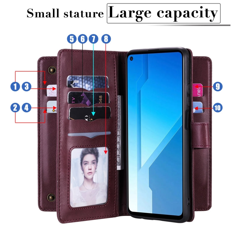 For Huawei Honor Play4 / Maimang 9 Multifunctional Magnetic Copper Buckle Horizontal Flip Solid Color Leather Case with 10 Card Slots & Wallet & Holder & Photo Frame