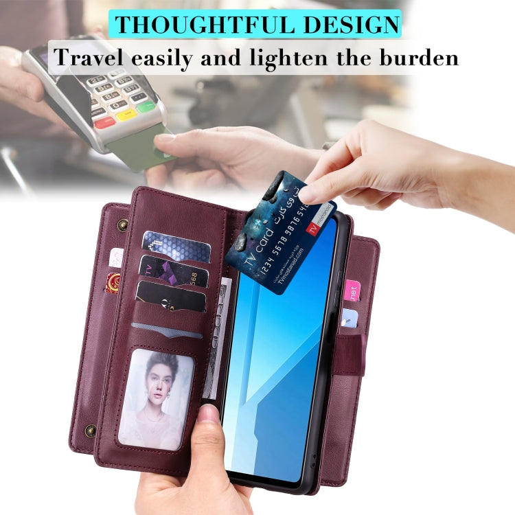 For Huawei Honor Play4 / Maimang 9 Multifunctional Magnetic Copper Buckle Horizontal Flip Solid Color Leather Case with 10 Card Slots & Wallet & Holder & Photo Frame