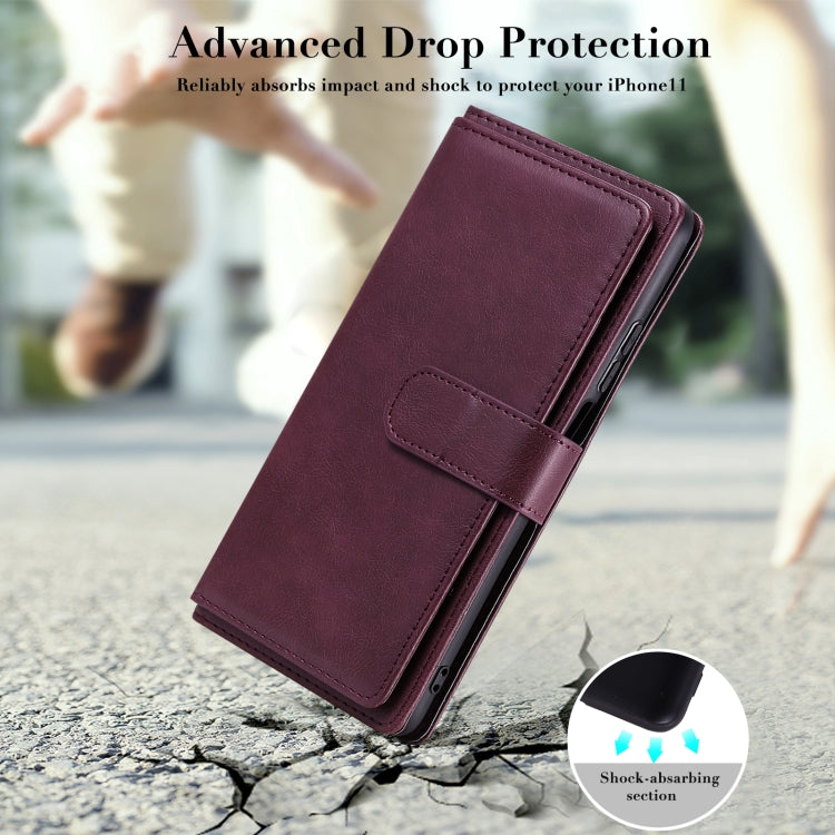 For Huawei Honor Play4 / Maimang 9 Multifunctional Magnetic Copper Buckle Horizontal Flip Solid Color Leather Case with 10 Card Slots & Wallet & Holder & Photo Frame