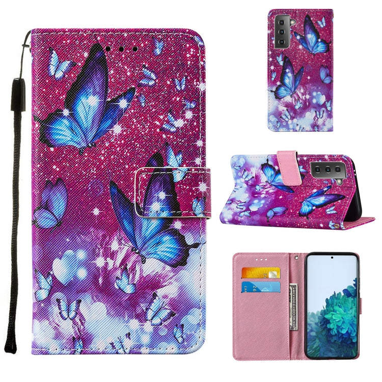 For Samsung Galaxy S21 5G Cross Texture Painting Pattern Horizontal Flip Leather Case with Holder & Card Slots & Wallet & Lanyard
