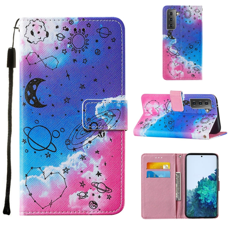For Samsung Galaxy S21 5G Cross Texture Painting Pattern Horizontal Flip Leather Case with Holder & Card Slots & Wallet & Lanyard
