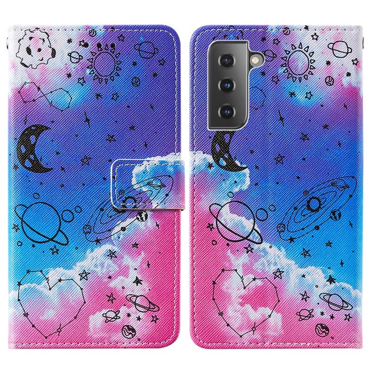 For Samsung Galaxy S21 5G Cross Texture Painting Pattern Horizontal Flip Leather Case with Holder & Card Slots & Wallet & Lanyard