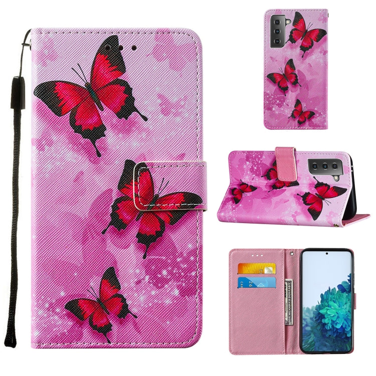 For Samsung Galaxy S21 5G Cross Texture Painting Pattern Horizontal Flip Leather Case with Holder & Card Slots & Wallet & Lanyard
