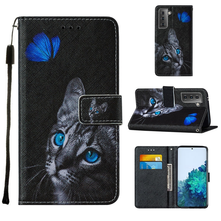 For Samsung Galaxy S21 5G Cross Texture Painting Pattern Horizontal Flip Leather Case with Holder & Card Slots & Wallet & Lanyard