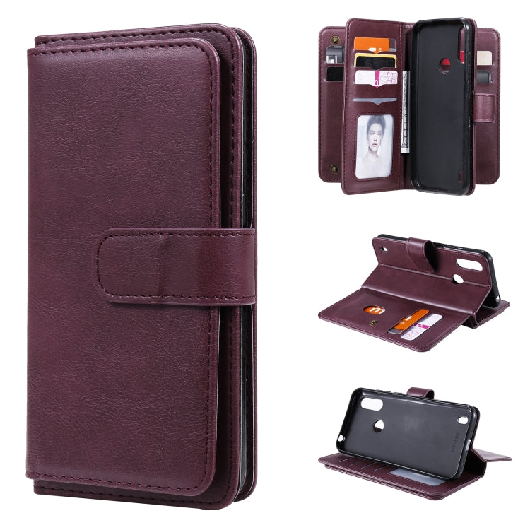 For Motorola Moto E6S 2020 Multifunctional Magnetic Copper Buckle Horizontal Flip Solid Color Leather Case with 10 Card Slots & Wallet & Holder & Photo Frame