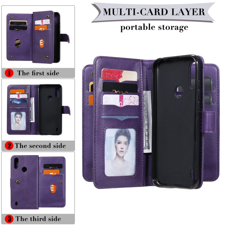 For Motorola Moto E6S 2020 Multifunctional Magnetic Copper Buckle Horizontal Flip Solid Color Leather Case with 10 Card Slots & Wallet & Holder & Photo Frame