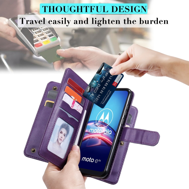 For Motorola Moto E6S 2020 Multifunctional Magnetic Copper Buckle Horizontal Flip Solid Color Leather Case with 10 Card Slots & Wallet & Holder & Photo Frame