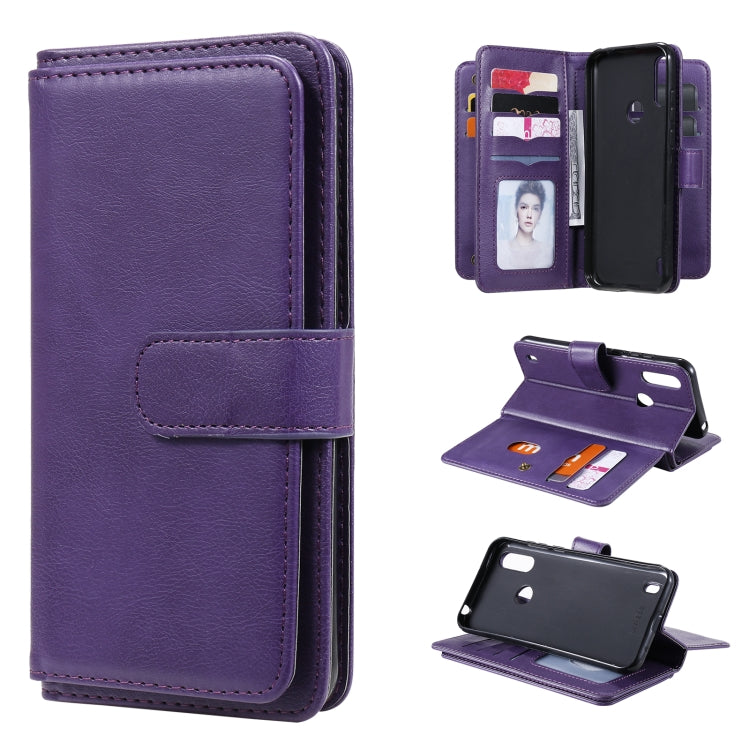 For Motorola Moto E6S 2020 Multifunctional Magnetic Copper Buckle Horizontal Flip Solid Color Leather Case with 10 Card Slots & Wallet & Holder & Photo Frame