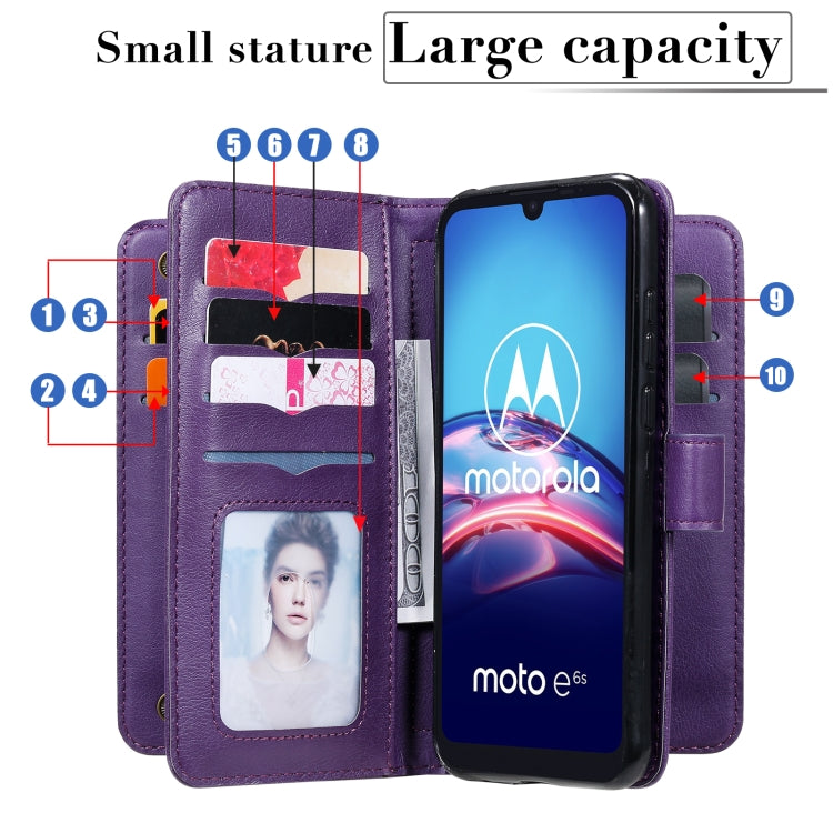 For Motorola Moto E6S 2020 Multifunctional Magnetic Copper Buckle Horizontal Flip Solid Color Leather Case with 10 Card Slots & Wallet & Holder & Photo Frame