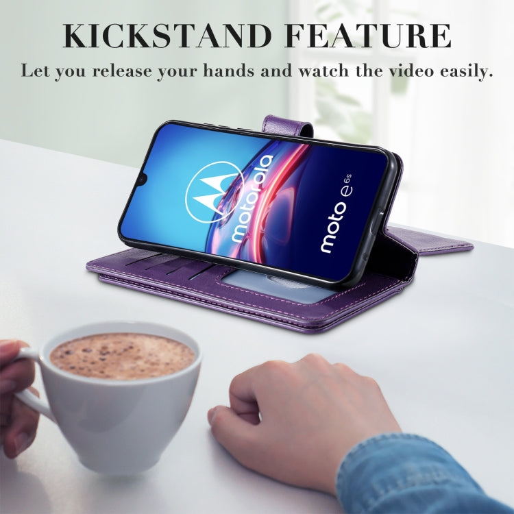 For Motorola Moto E6S 2020 Multifunctional Magnetic Copper Buckle Horizontal Flip Solid Color Leather Case with 10 Card Slots & Wallet & Holder & Photo Frame