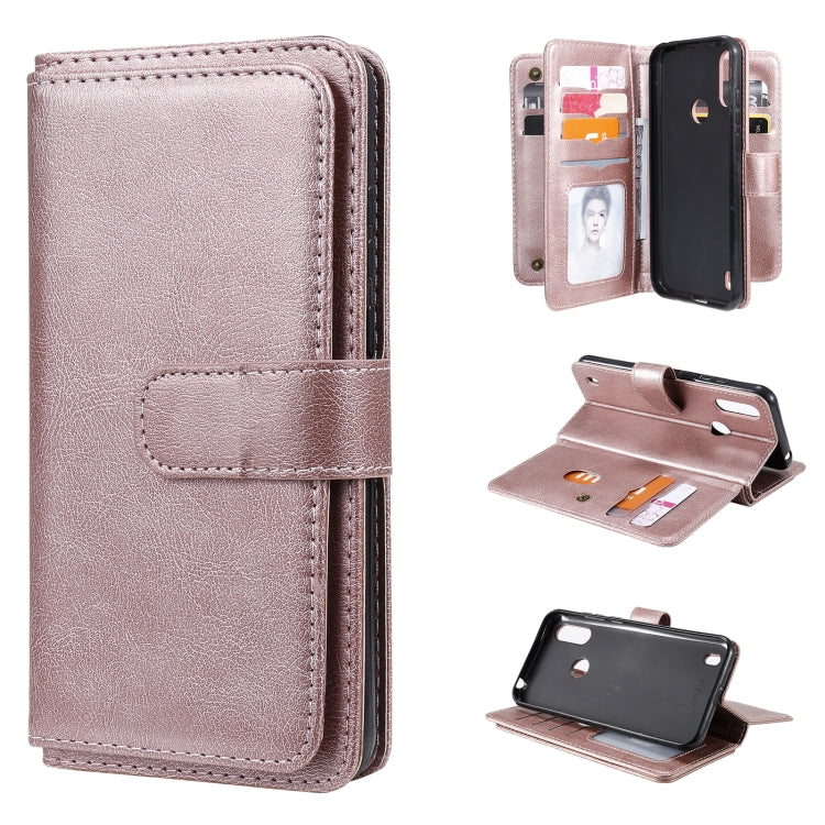 For Motorola Moto E6S 2020 Multifunctional Magnetic Copper Buckle Horizontal Flip Solid Color Leather Case with 10 Card Slots & Wallet & Holder & Photo Frame