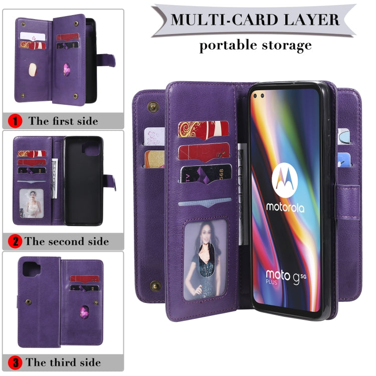 For Motorola Moto G 5G Plus Multifunctional Magnetic Copper Buckle Horizontal Flip Solid Color Leather Case with 10 Card Slots & Wallet & Holder & Photo Frame
