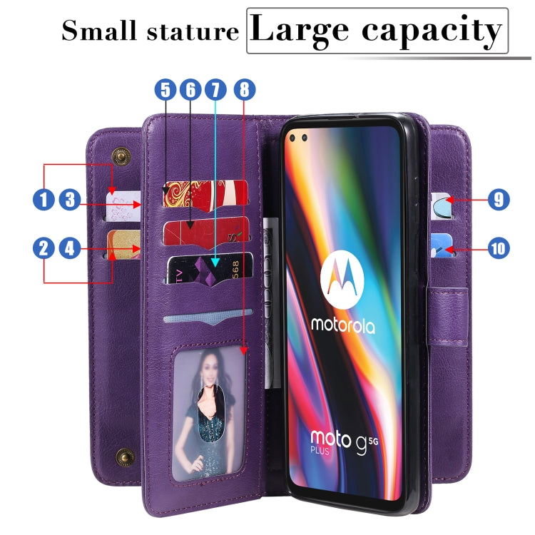 For Motorola Moto G 5G Plus Multifunctional Magnetic Copper Buckle Horizontal Flip Solid Color Leather Case with 10 Card Slots & Wallet & Holder & Photo Frame