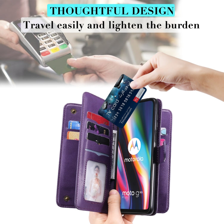 For Motorola Moto G 5G Plus Multifunctional Magnetic Copper Buckle Horizontal Flip Solid Color Leather Case with 10 Card Slots & Wallet & Holder & Photo Frame