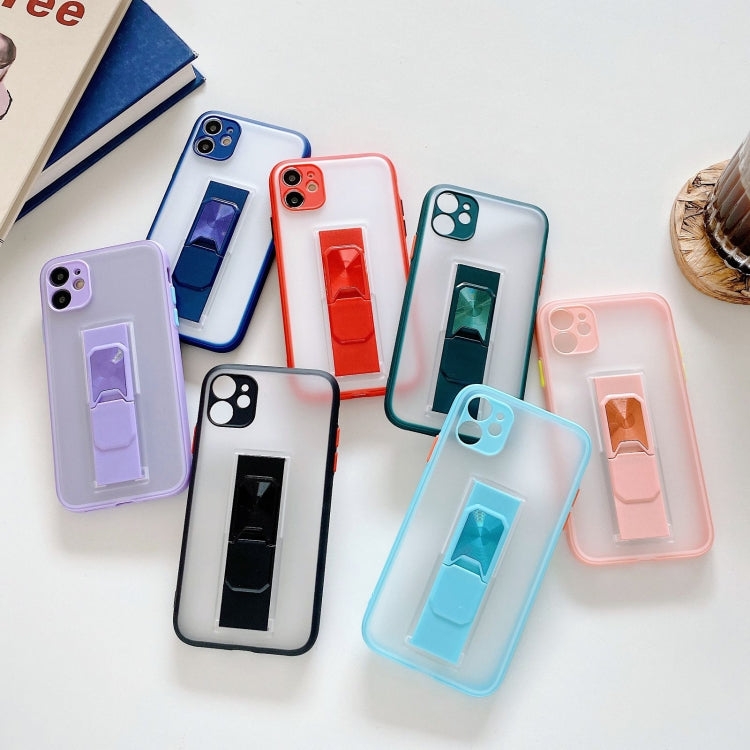 For iPhone 11 Translucent Frosted TPU + PC Magnetic Protective Case with Bright Color Invisible Bracket