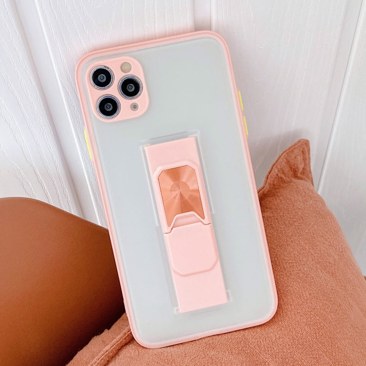 For iPhone 11 Pro Max Translucent Frosted TPU + PC Magnetic Protective Case with Bright Color Invisible Bracket