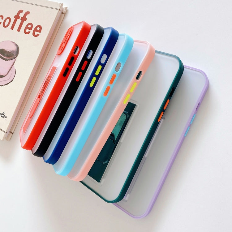 For iPhone 12 Pro Max Translucent Frosted TPU + PC Magnetic Protective Case with Bright Color Invisible Bracket