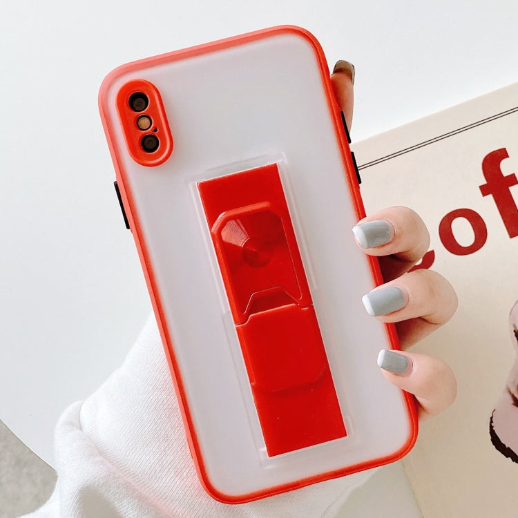 For iPhone X / XS Translucent Frosted TPU + PC Magnetic Protective Case with Bright Color Invisible Bracket