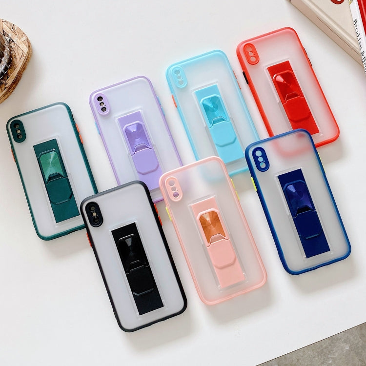 For iPhone X / XS Translucent Frosted TPU + PC Magnetic Protective Case with Bright Color Invisible Bracket