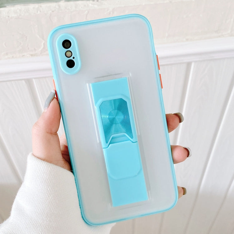 For iPhone X / XS Translucent Frosted TPU + PC Magnetic Protective Case with Bright Color Invisible Bracket