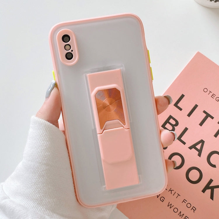 For iPhone X / XS Translucent Frosted TPU + PC Magnetic Protective Case with Bright Color Invisible Bracket