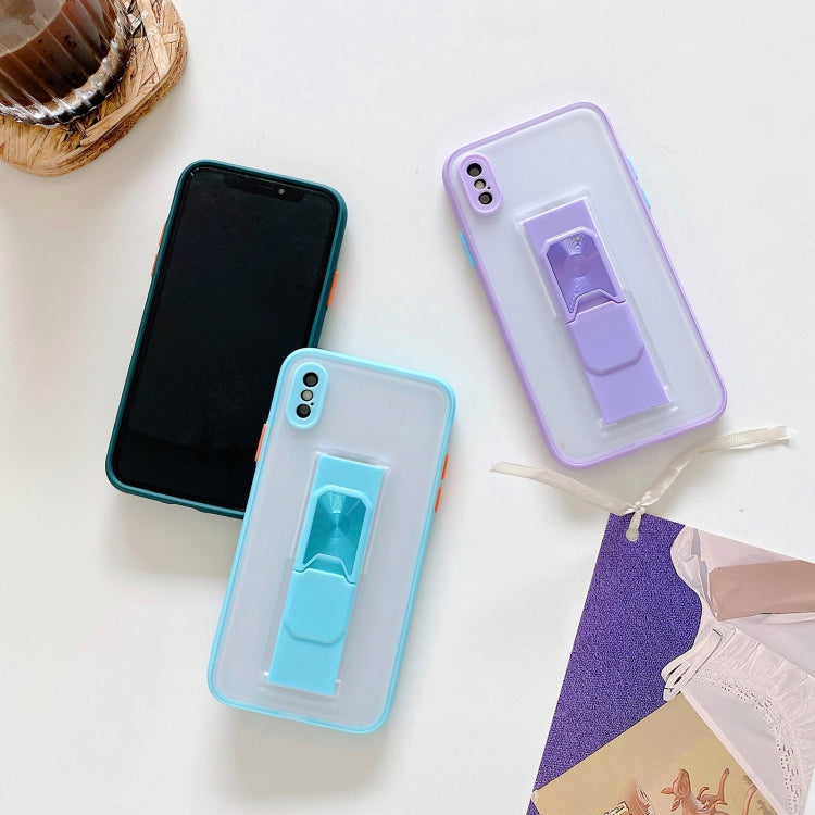 For iPhone X / XS Translucent Frosted TPU + PC Magnetic Protective Case with Bright Color Invisible Bracket