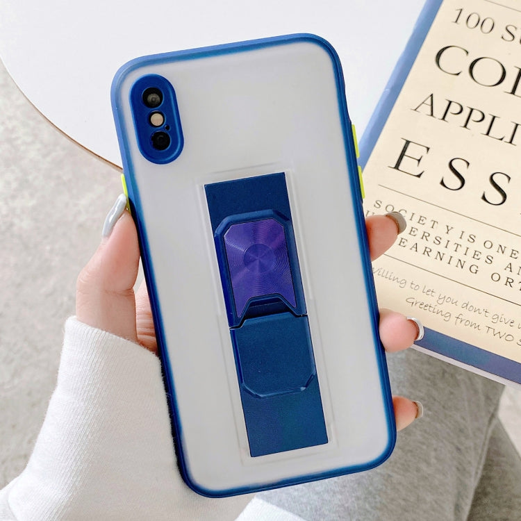 For iPhone X / XS Translucent Frosted TPU + PC Magnetic Protective Case with Bright Color Invisible Bracket