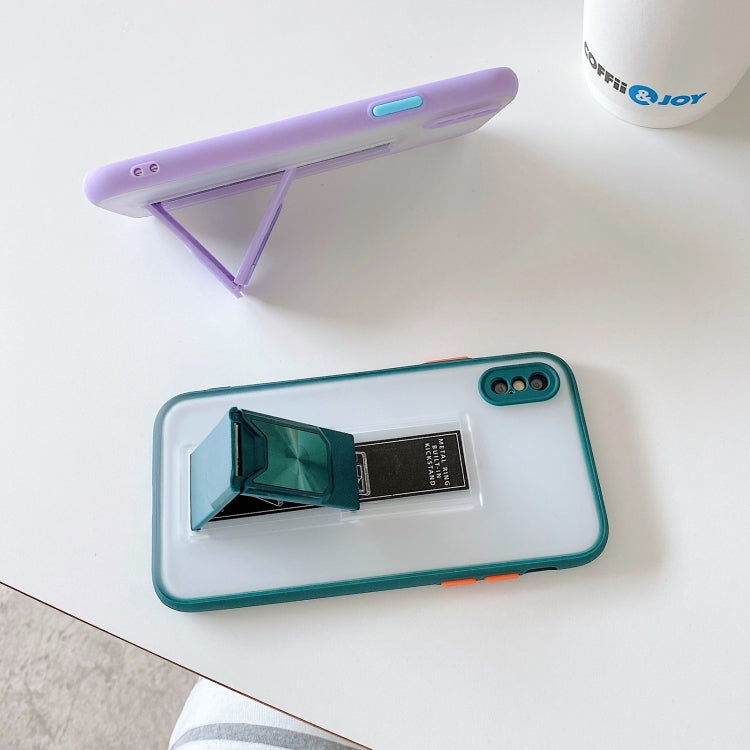 For iPhone X / XS Translucent Frosted TPU + PC Magnetic Protective Case with Bright Color Invisible Bracket