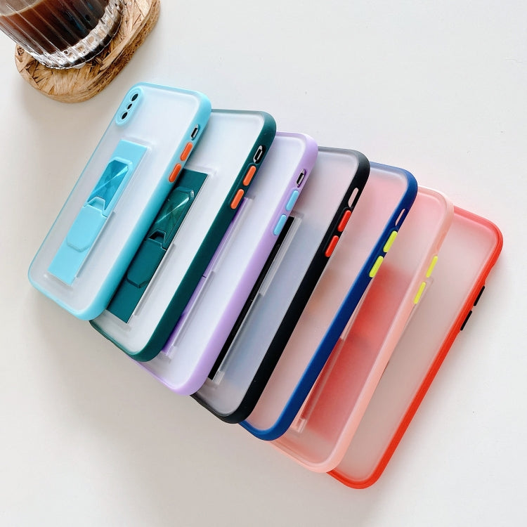 For iPhone X / XS Translucent Frosted TPU + PC Magnetic Protective Case with Bright Color Invisible Bracket