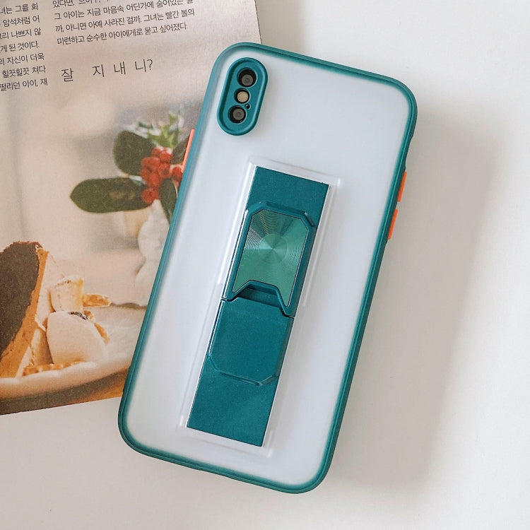 For iPhone X / XS Translucent Frosted TPU + PC Magnetic Protective Case with Bright Color Invisible Bracket