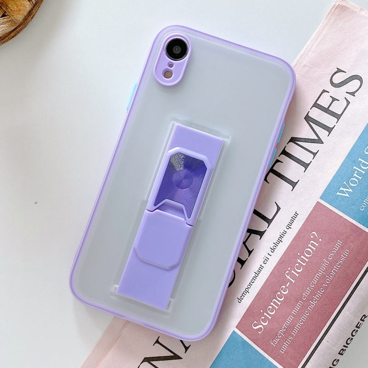 For iPhone XR Translucent Frosted TPU + PC Magnetic Protective Case with Bright Color Invisible Bracket
