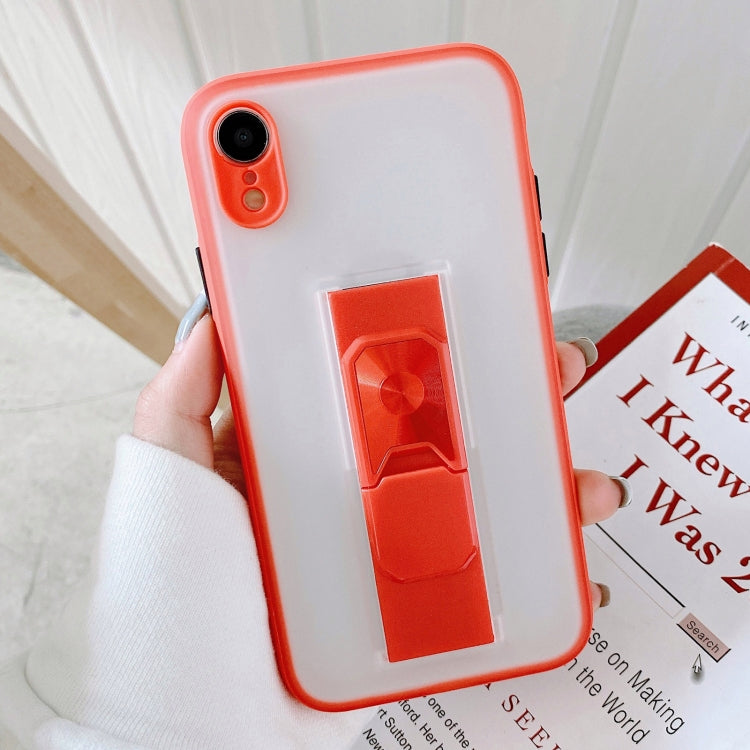 For iPhone XR Translucent Frosted TPU + PC Magnetic Protective Case with Bright Color Invisible Bracket
