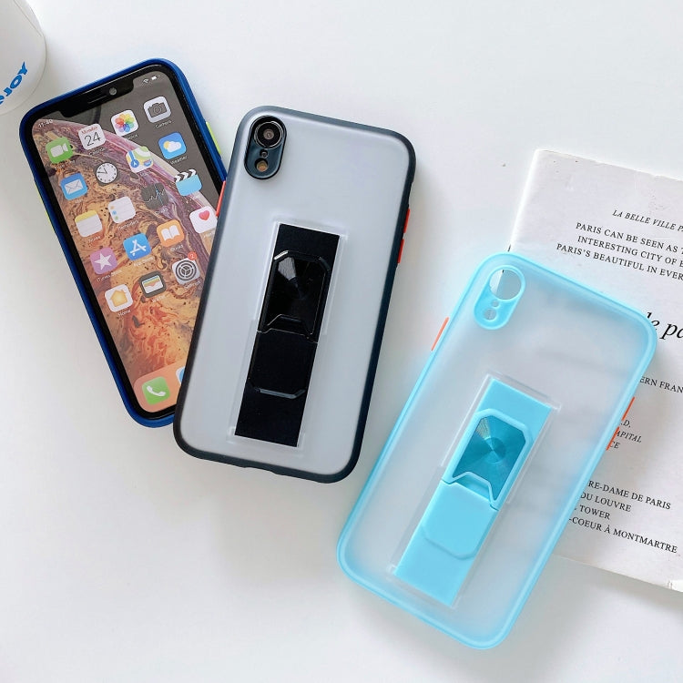 For iPhone XR Translucent Frosted TPU + PC Magnetic Protective Case with Bright Color Invisible Bracket