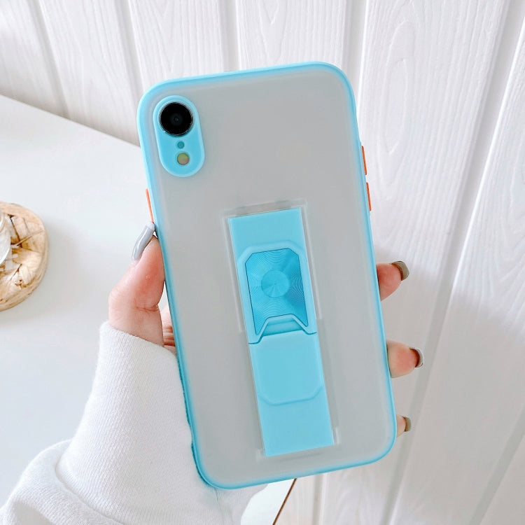 For iPhone XR Translucent Frosted TPU + PC Magnetic Protective Case with Bright Color Invisible Bracket