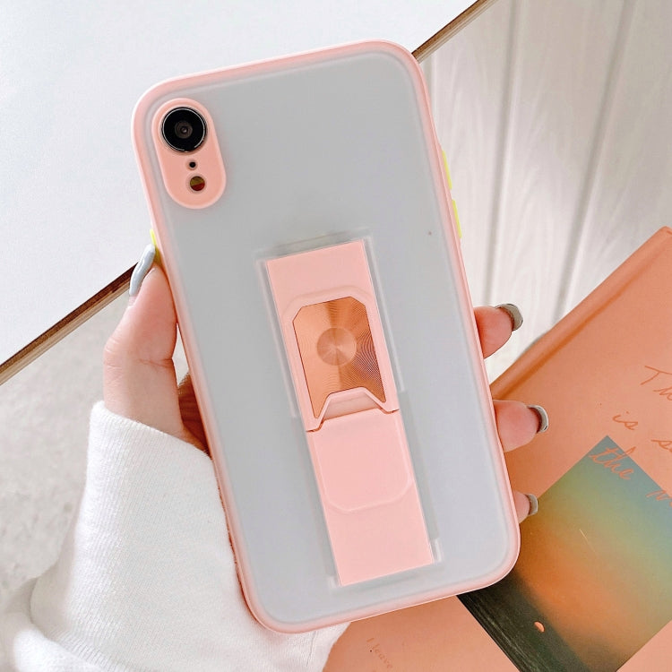 For iPhone XR Translucent Frosted TPU + PC Magnetic Protective Case with Bright Color Invisible Bracket