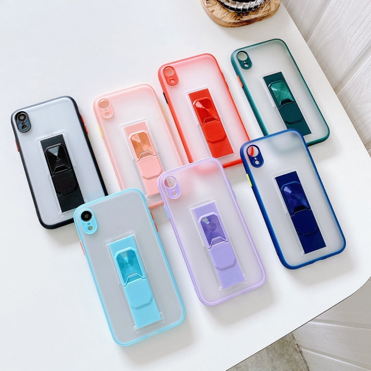 For iPhone XR Translucent Frosted TPU + PC Magnetic Protective Case with Bright Color Invisible Bracket