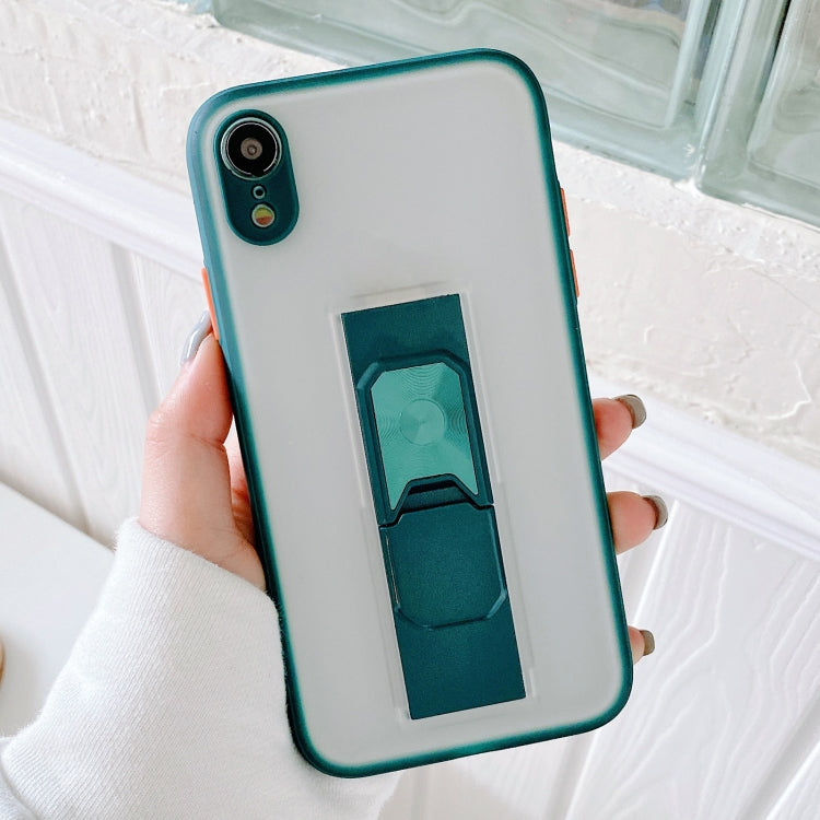 For iPhone XR Translucent Frosted TPU + PC Magnetic Protective Case with Bright Color Invisible Bracket