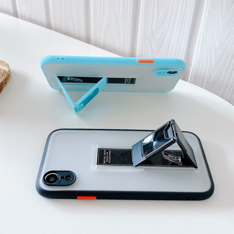 For iPhone XR Translucent Frosted TPU + PC Magnetic Protective Case with Bright Color Invisible Bracket