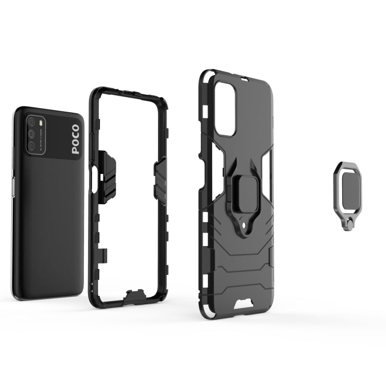 For Xiaomi Poco M3 PC + TPU Shockproof Protective Case with Magnetic Ring Holder