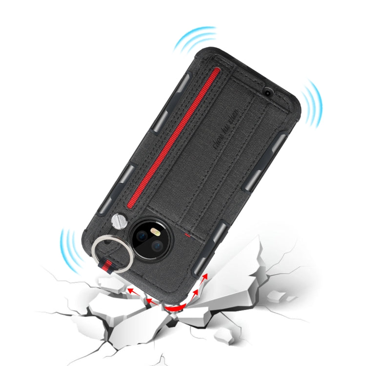For Motorola Moto G6 Cloth Texture + TPU Shockproof Protective Case with Metal Ring & Holder & Card Slots & Hanging Strap