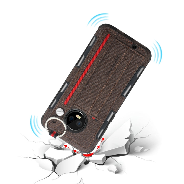 For Motorola Moto G6 Cloth Texture + TPU Shockproof Protective Case with Metal Ring & Holder & Card Slots & Hanging Strap