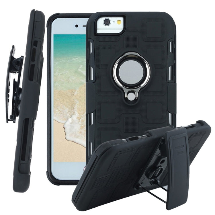 For iPhone 6 / 7 / 8 3 In 1 Cube PC + TPU Protective Case with 360 Degrees Rotate Silver Ring Holder