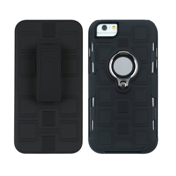 For iPhone 6 / 7 / 8 3 In 1 Cube PC + TPU Protective Case with 360 Degrees Rotate Silver Ring Holder