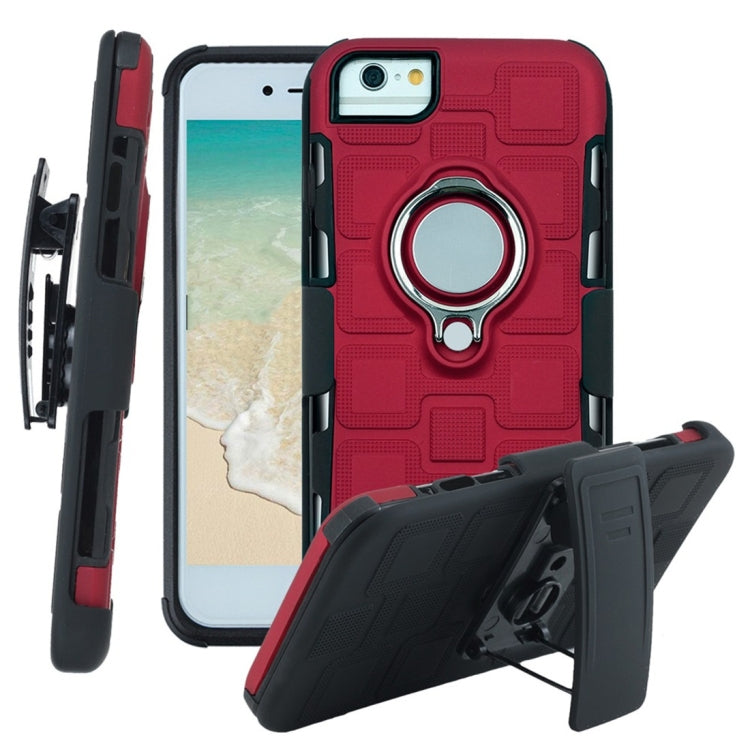 For iPhone 6 / 7 / 8 3 In 1 Cube PC + TPU Protective Case with 360 Degrees Rotate Silver Ring Holder