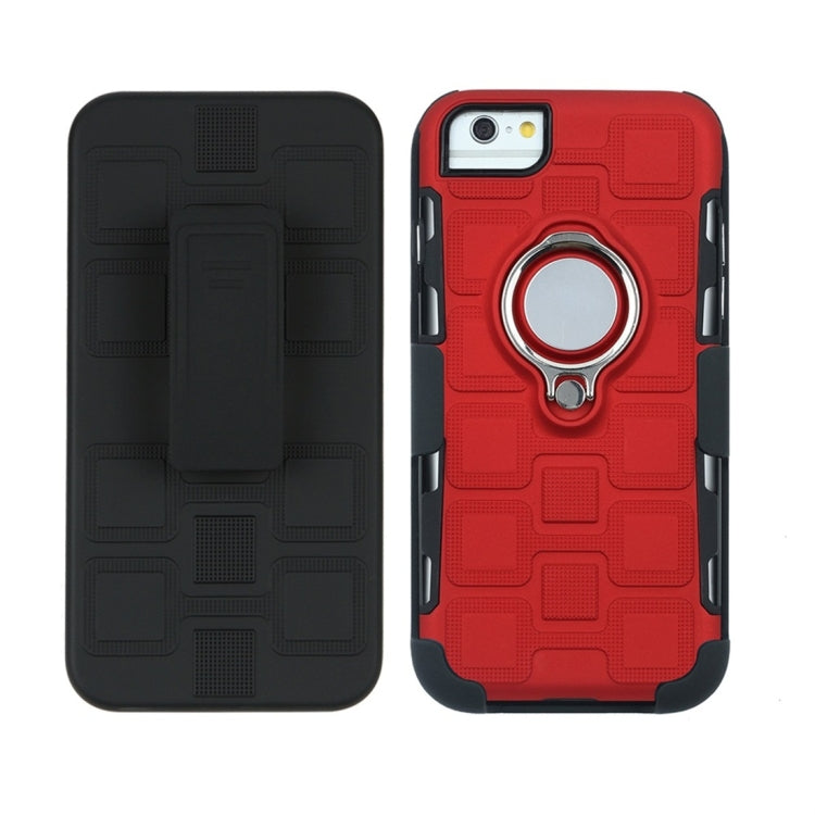 For iPhone 6 / 7 / 8 3 In 1 Cube PC + TPU Protective Case with 360 Degrees Rotate Silver Ring Holder