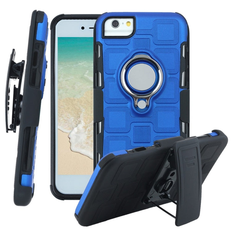 For iPhone 6 / 7 / 8 3 In 1 Cube PC + TPU Protective Case with 360 Degrees Rotate Silver Ring Holder